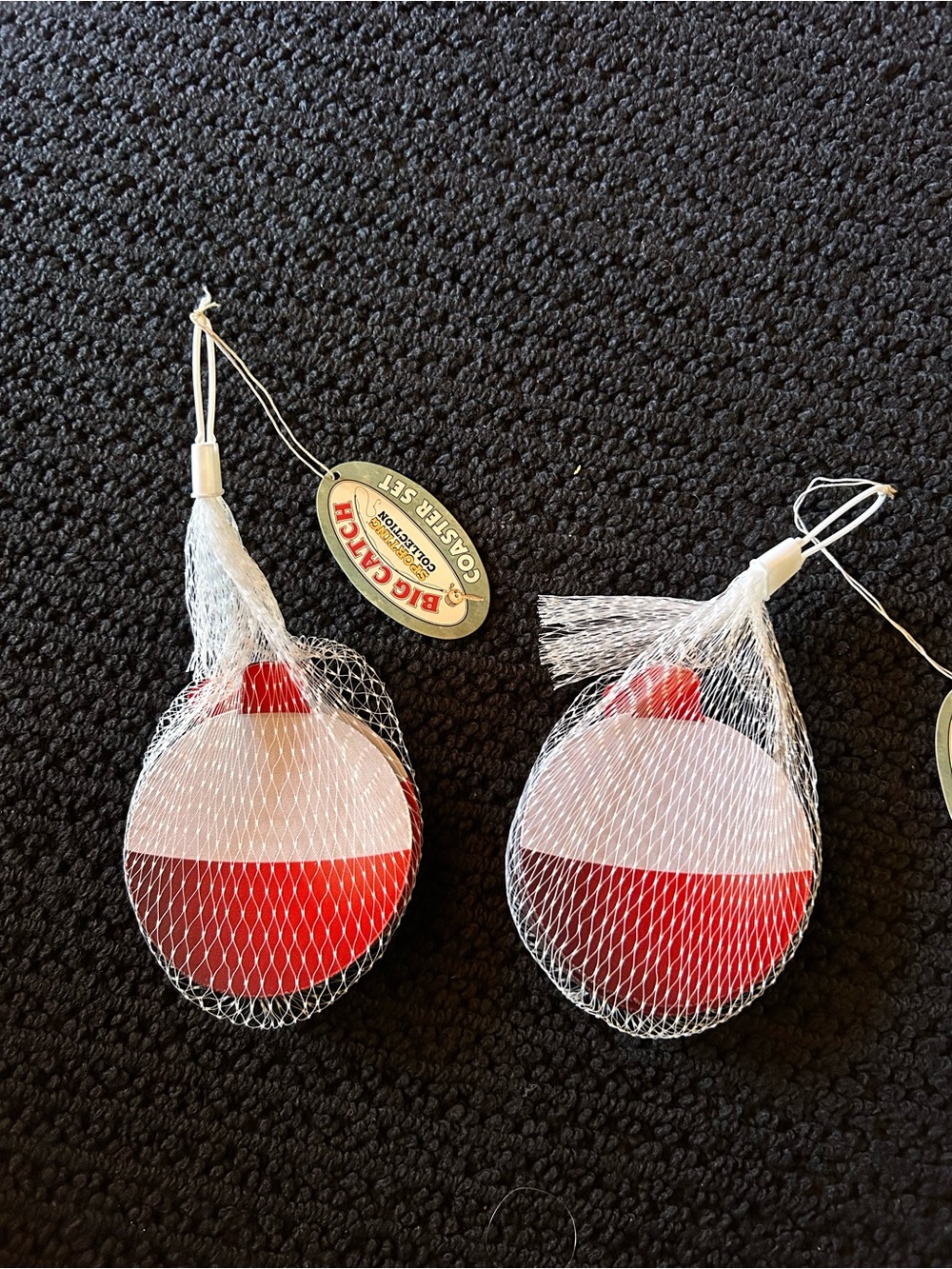 Red & White Fishing Bobber Coaster Set - set of 4